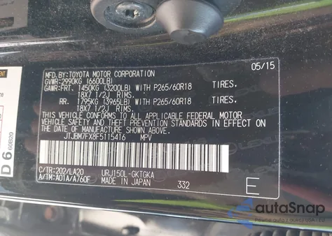 2015 Lexus Gx 460 z USA, uszkodzony, nr VIN JTJBM7FX8F5115416